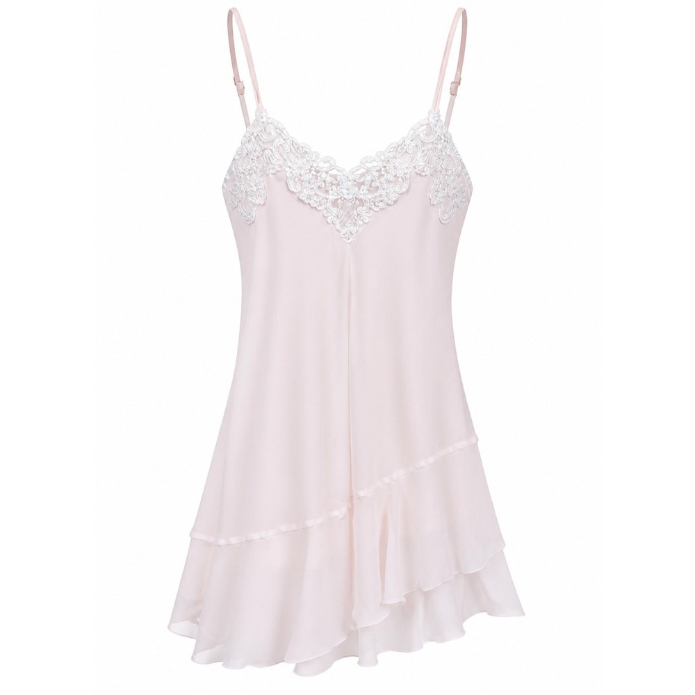 Linea Donatella Chemise Womens M Lace Trim Ruffle Hem Pink Solid Regular Y2K